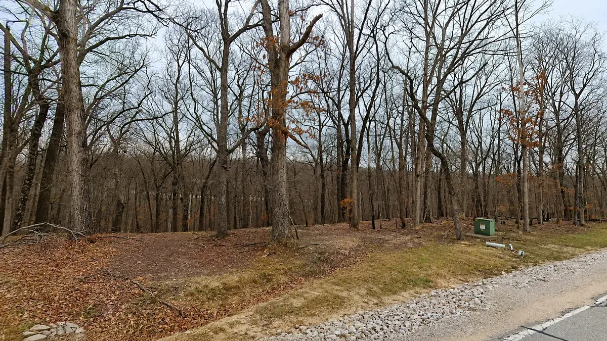 Hardwood lot in the Village of Four Seasons with a utility pedestal and service pipe at the roadside